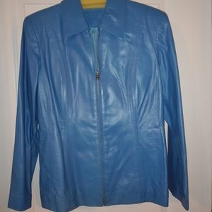 Worthington Leather Jacket Light Blue Petite Large